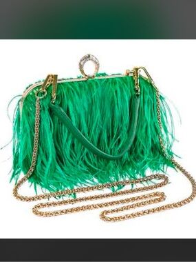 Green ostrich Feather Chain-Handle Evening Bag